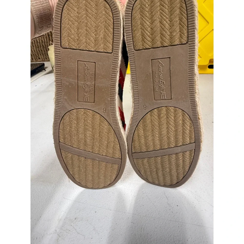 American Eagle Women Red White Blue Striped Espadrille Flats Shoes Size 8 152160